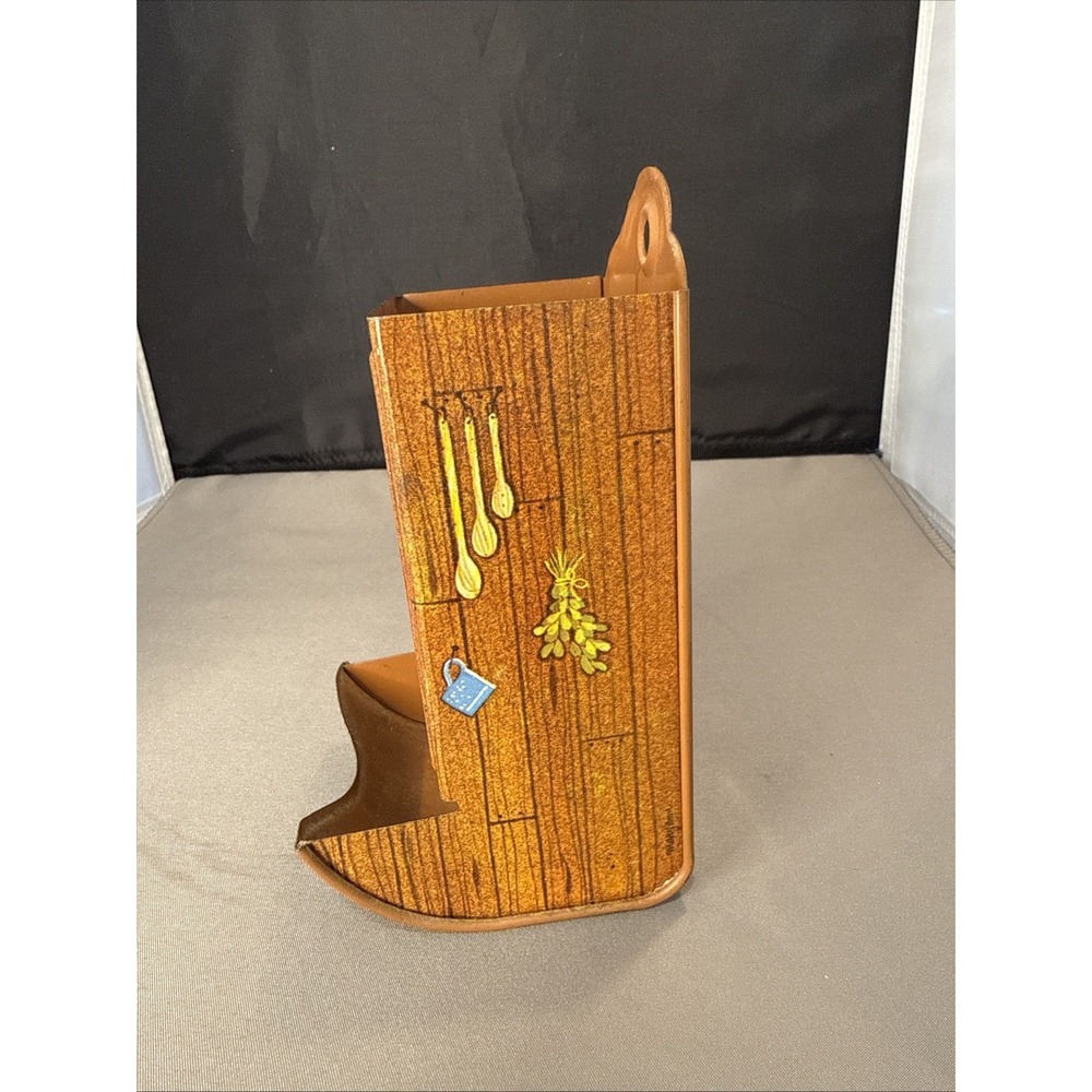 Vintage Hallmark Matchbox Holder Wall Mount 1970's Coffee Veggie Floral Brown - Picture 4 of 8